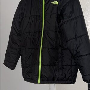The North Face Kids Black Puffer Jacket with Green Trim